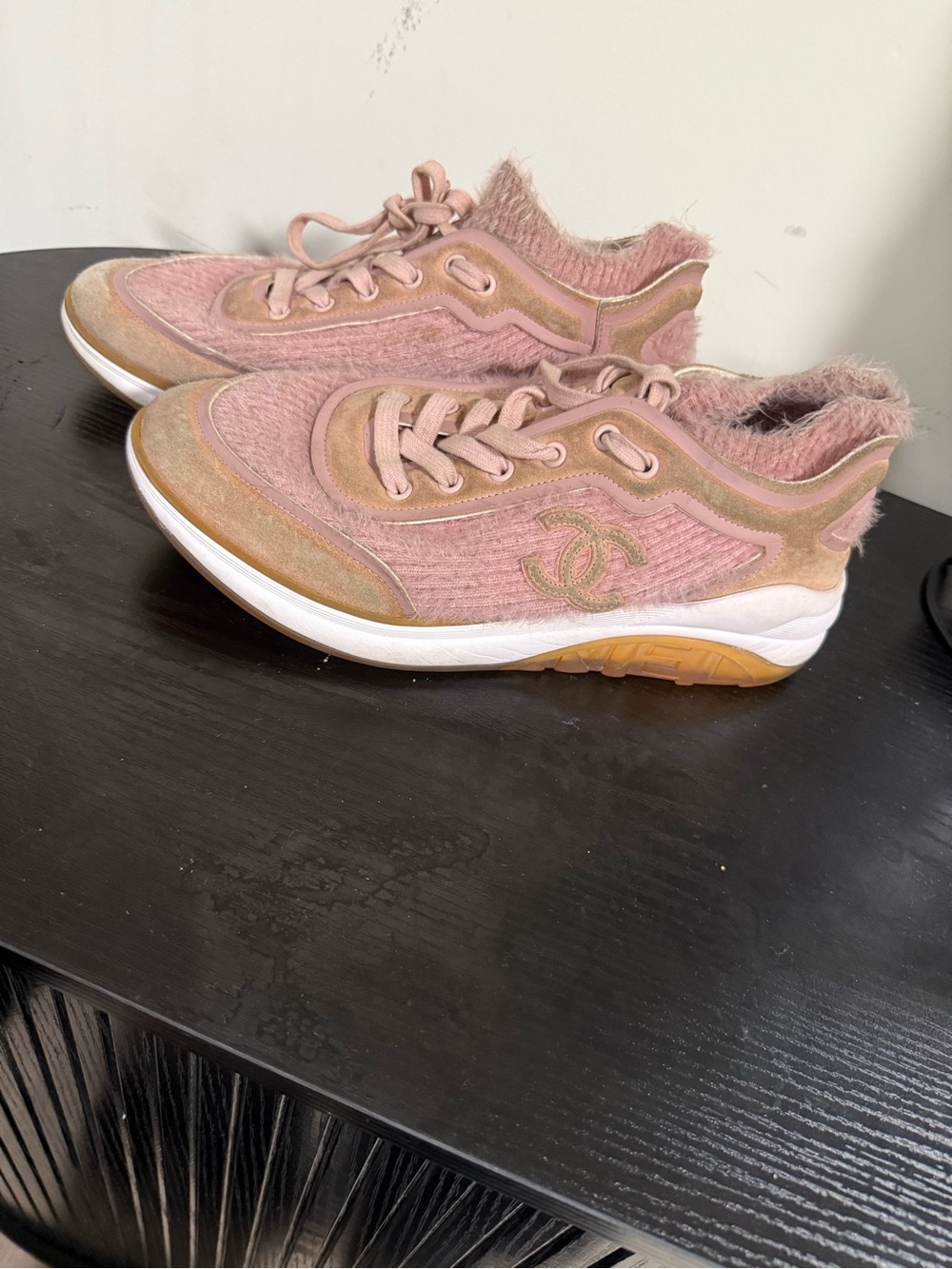 Chanel Pink Knit Low-Top Sneakers